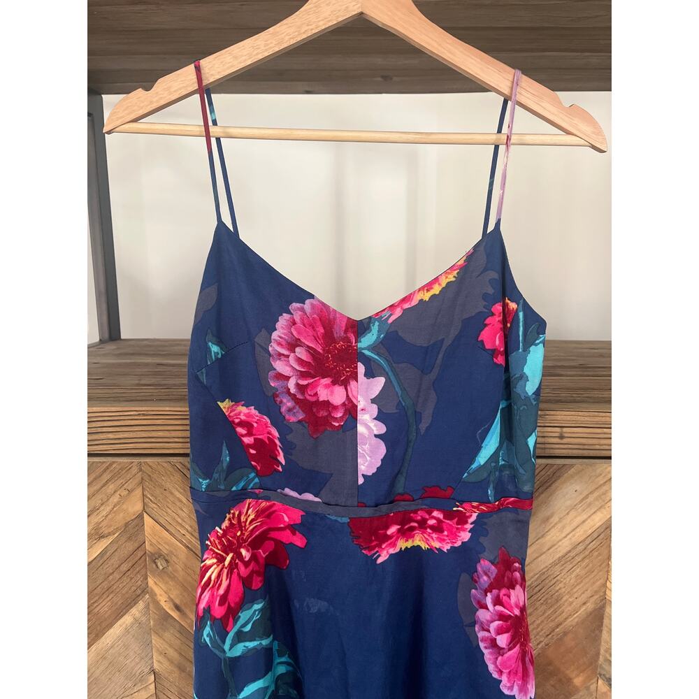 Banana Republic Linen Blend Dress Blue with Tropical Floral Print Size 0 - Picture 2 of 8